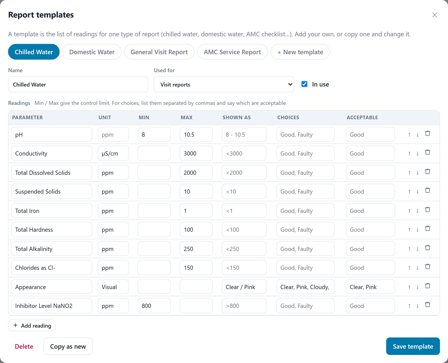 Report templates with limits